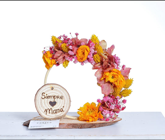 Corona floral colorida con mensaje personalizado